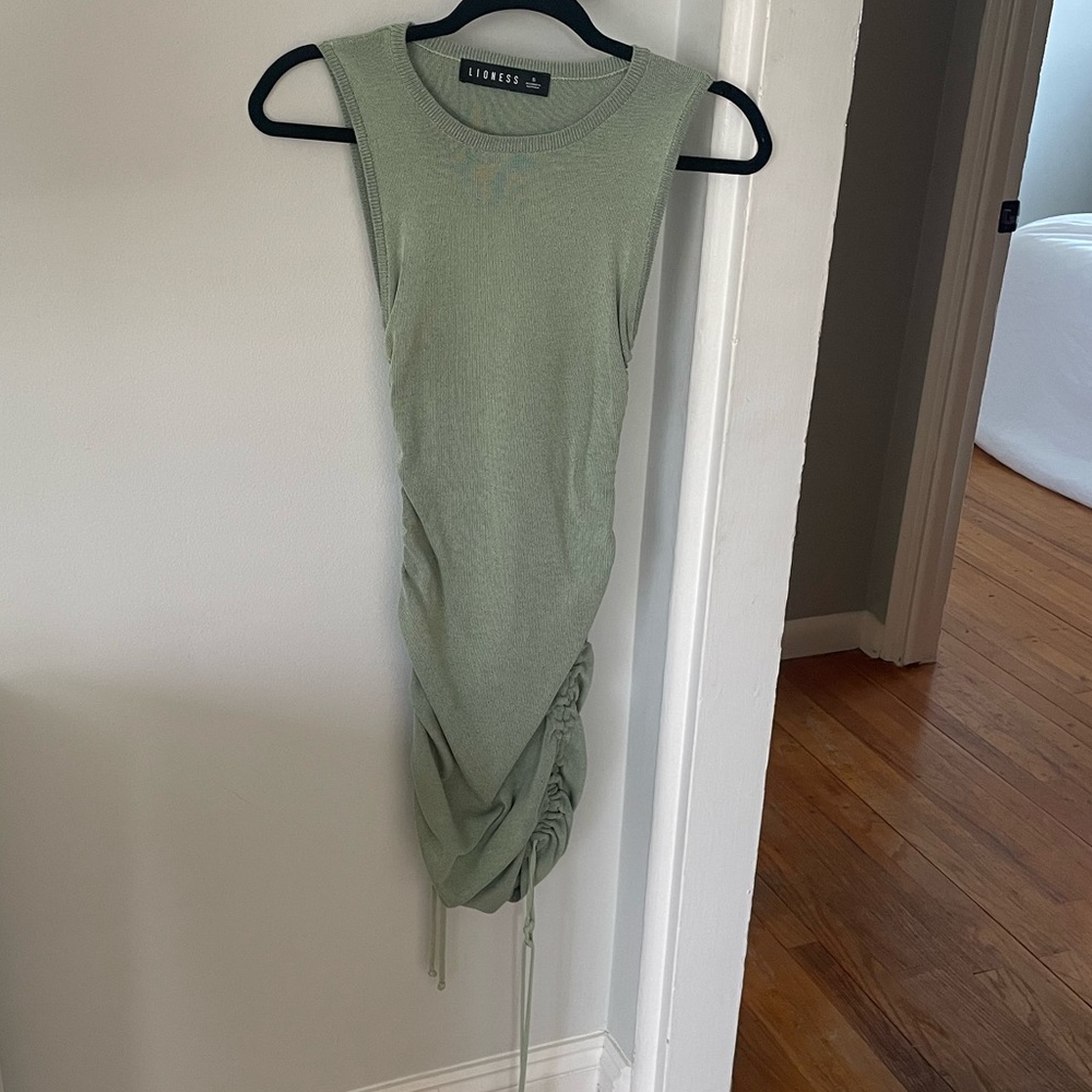 Lioness sage green mini dress w ties
